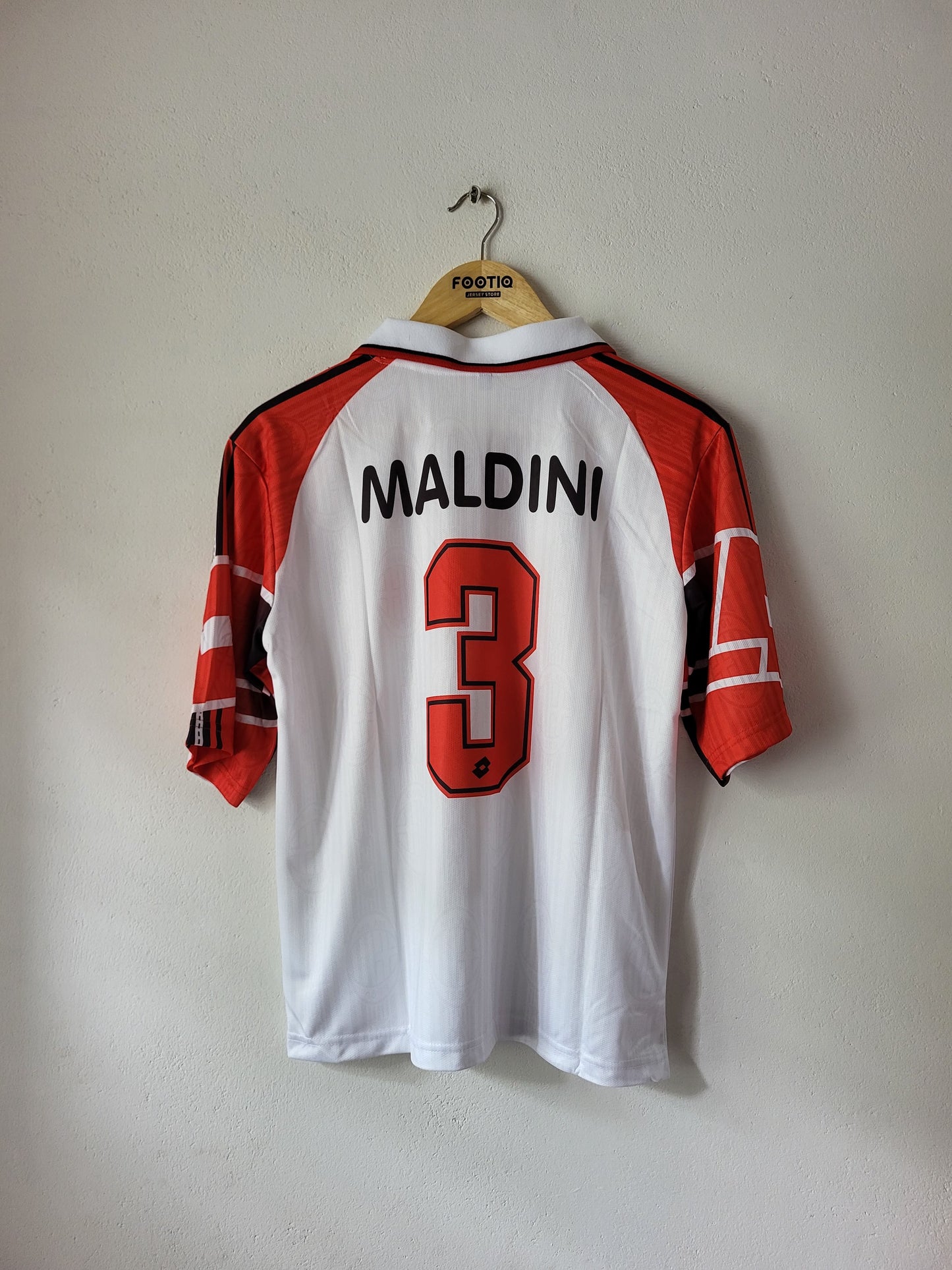MALDINI AC MILAN AWAY KIT 1997-98 COLLAR FIVE SLEEVE SUBLIMATION