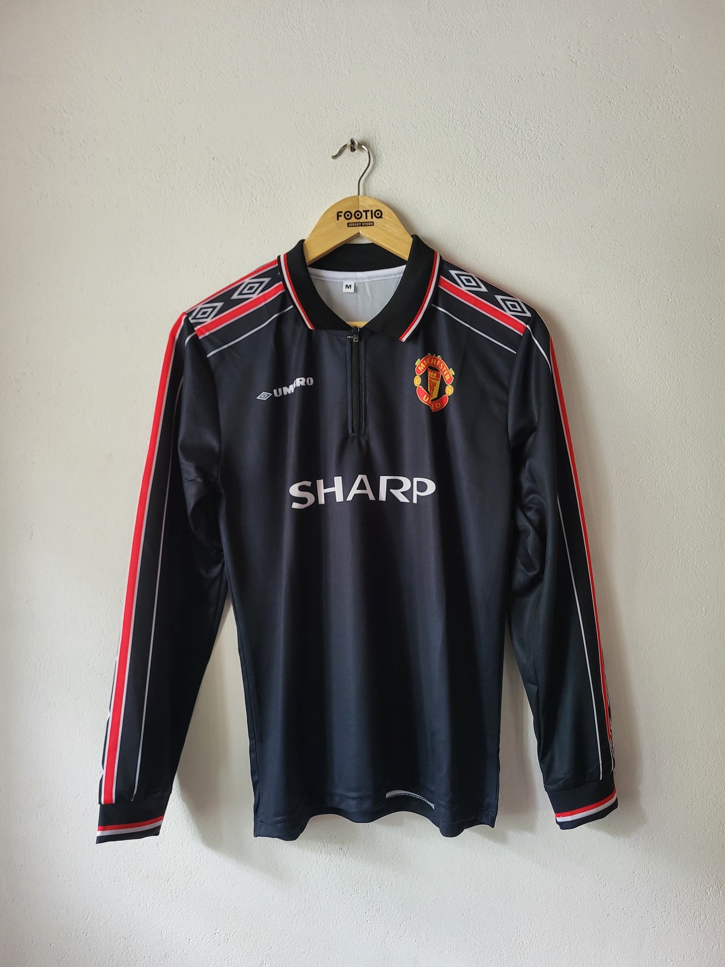 BECKHAM MAN UNITED AWAY KIT 1998-99 COLLAR ZIP FULL SLEEVE SUBLIMATION