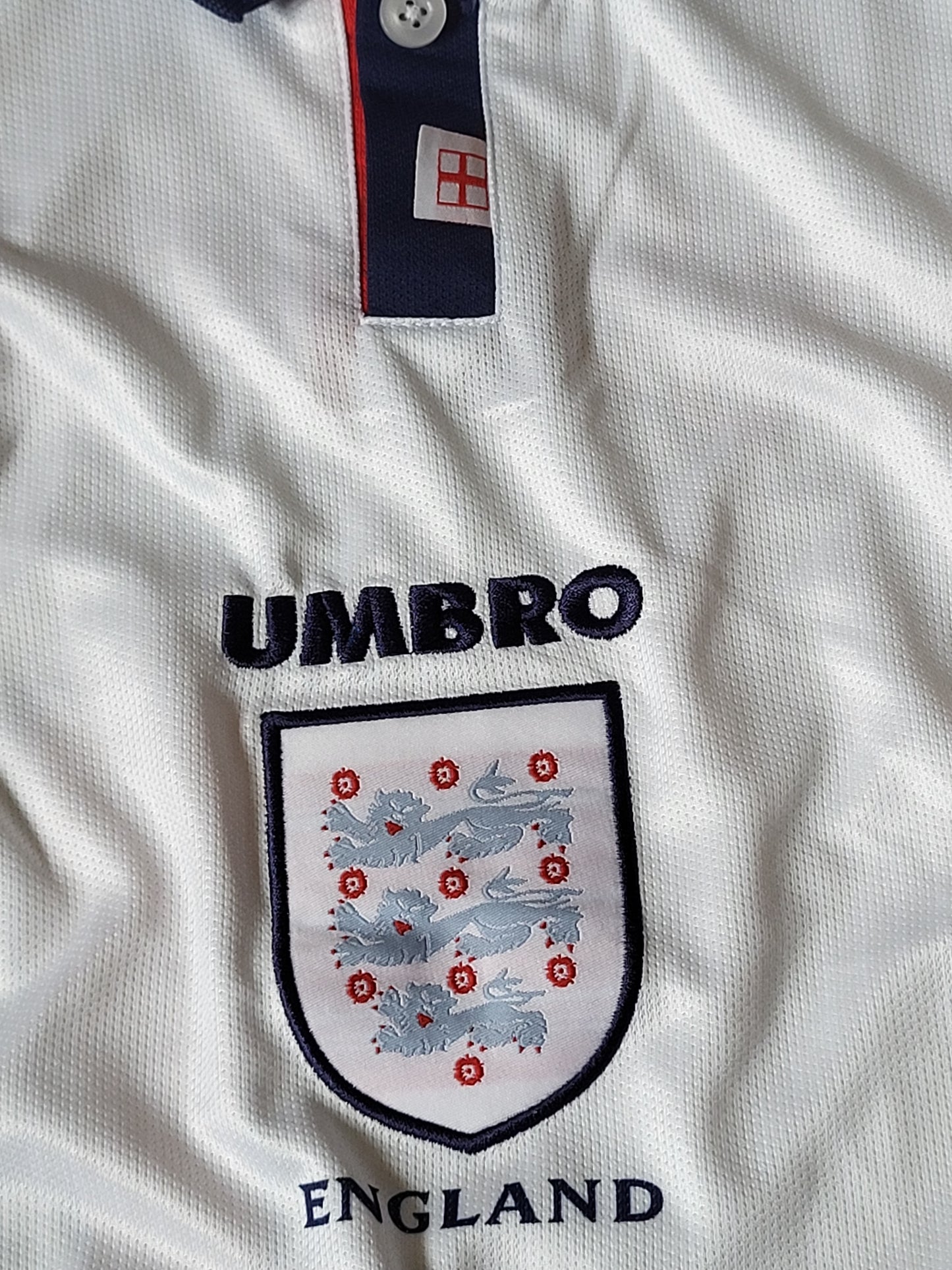 BECKHAM ENGLAND HOME KIT 1998 COLLAR FULL SLEEVE PREMIUM EMBROIDERY