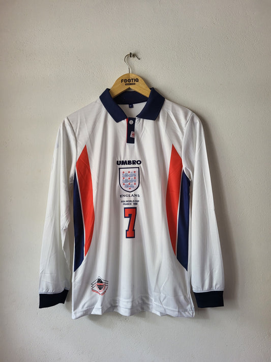BECKHAM ENGLAND HOME KIT 1998 COLLAR FULL SLEEVE PREMIUM EMBROIDERY