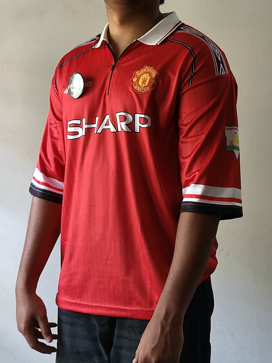 Beckham Man United Away Kit 1998-99 Collar Zip Five Sleeve Premium Embroidery, Beckham oversized jersey, most selling, trending jersey, Jersey fits, Manchester united Jerseys, trusted online store 