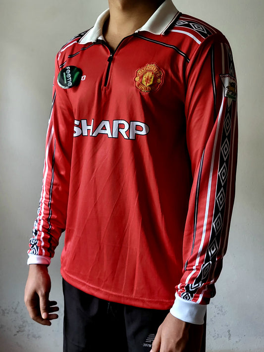 BECKHAM MAN UNITED HOME KIT 1998-99 COLLAR ZIP FULL SLEEVE PREMIUM EMBROIDERY