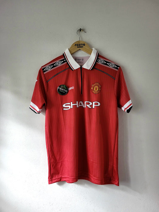 Beckham Man United Home Kit 1998-99 Collar Zip Premium Embroidery, Red Colour
