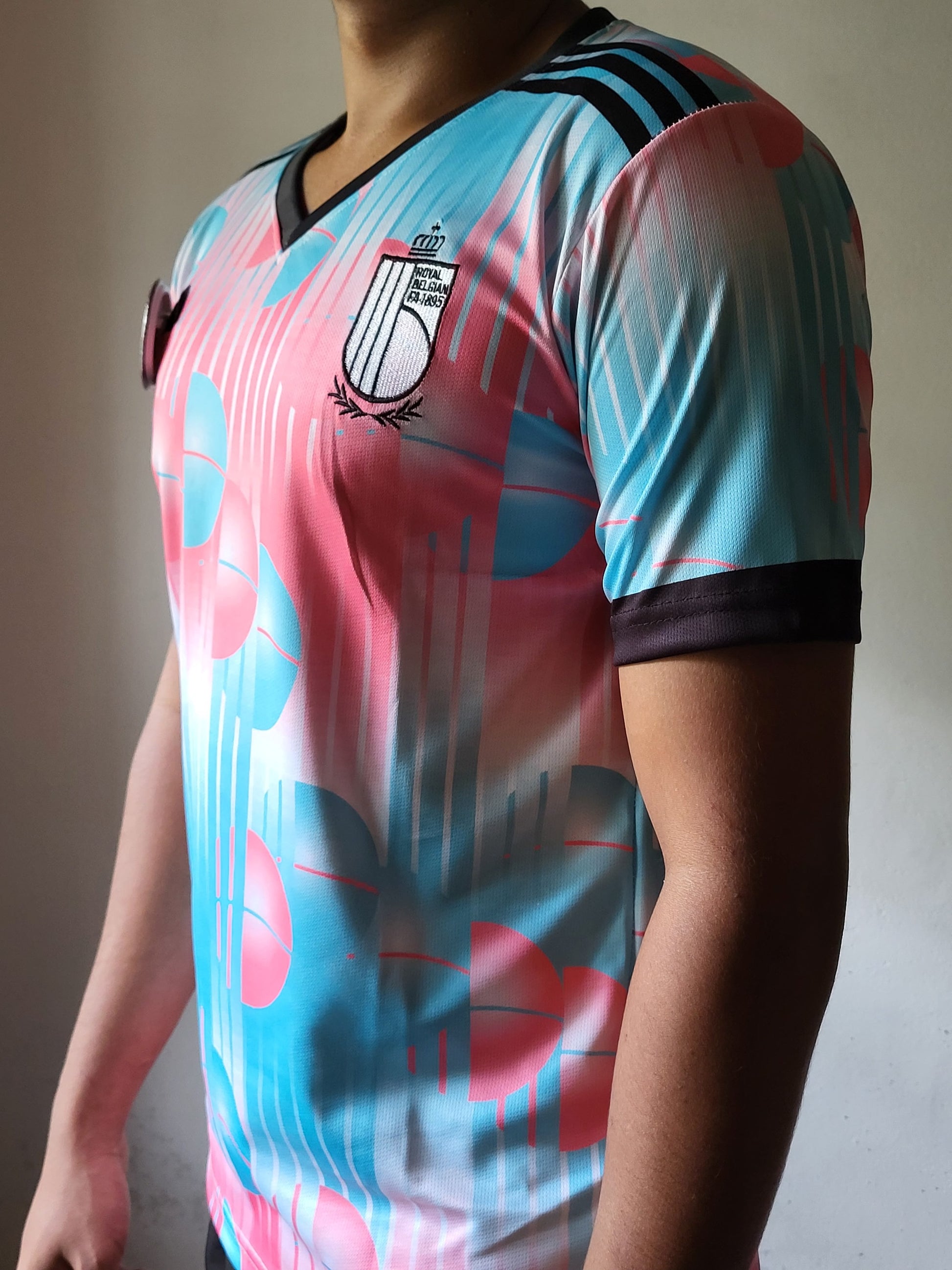 K De Bruyne  Belgium Away Jersey 2026 V Neck Premium Embroidery, Pink And White Colour