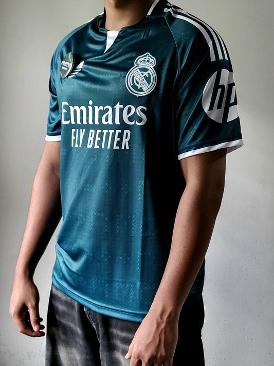 MBAPPE REAL MADRID AWAY KIT 2026-27 REGLAN SLEEVE OG NECK PREMIUM EMBROIDERY, Premium quality, Most selling Jersey, Real MADRID green jersey, Mbappe