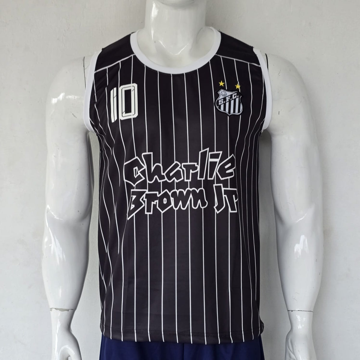 Neymar Jr Santos Special Edition Sleeveless Premium Embroidery, Neymar Santos black and white jersey, most selling, bibs, njr Santos 