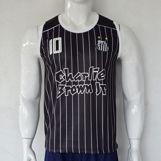 Neymar Jr Santos Special Edition Sleeveless Premium Embroidery, Neymar Santos black and white jersey, most selling, bibs, njr Santos 