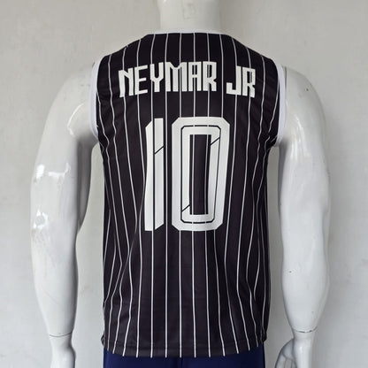 Neymar Jr Santos Special Edition Sleeveless Premium Embroidery, Neymar Santos black and white jersey, most selling, bibs, njr Santos 