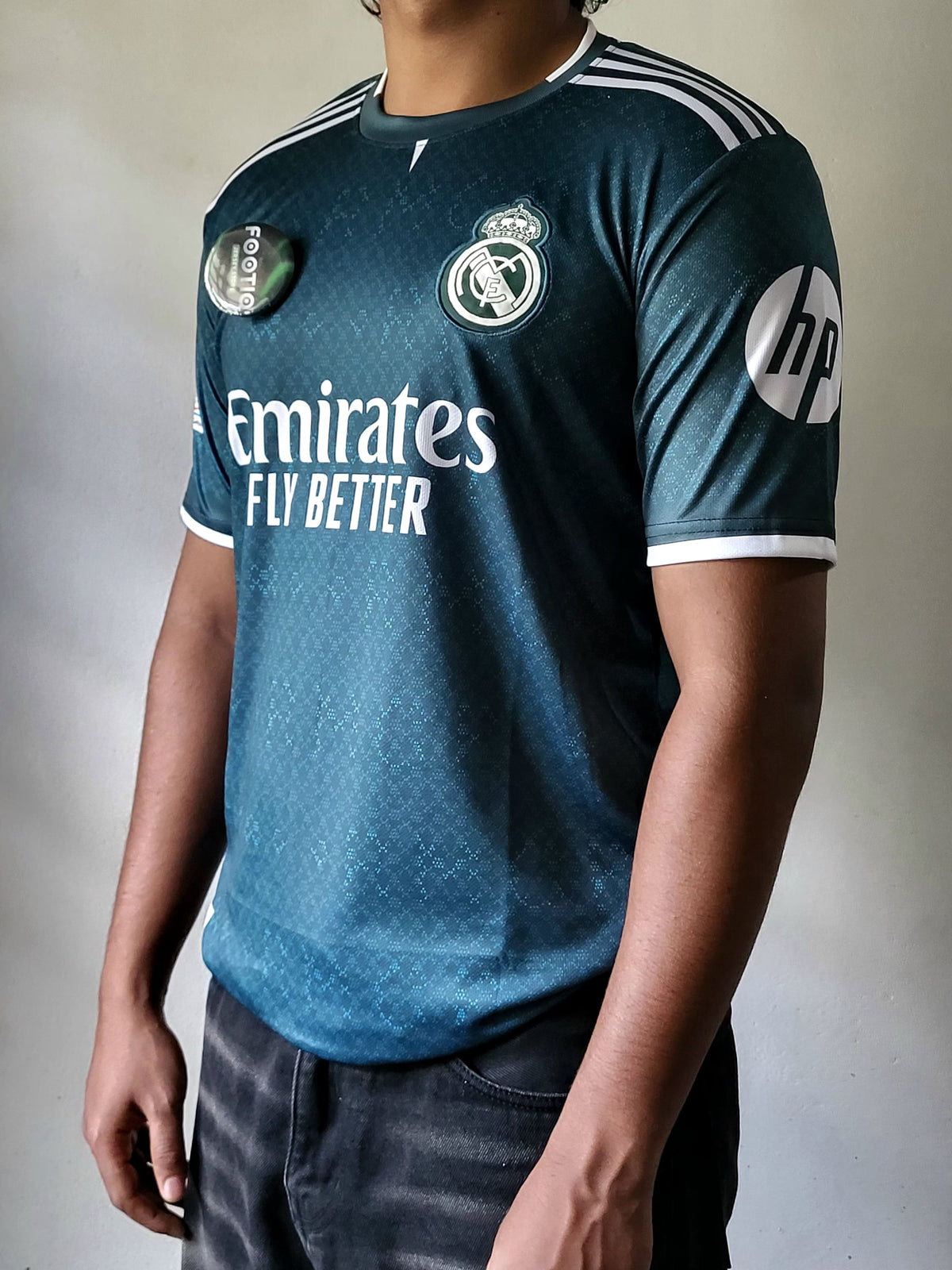 REAL MADRID AWAY KIT 2026-27 PREMIUM EMBROIDERY front side, green colour, trending jersey