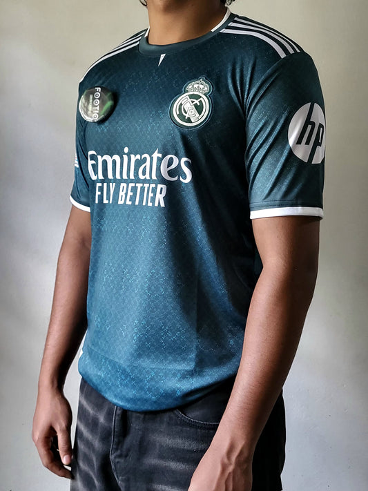 REAL MADRID AWAY KIT 2026-27 PREMIUM EMBROIDERY front side, green colour, trending jersey