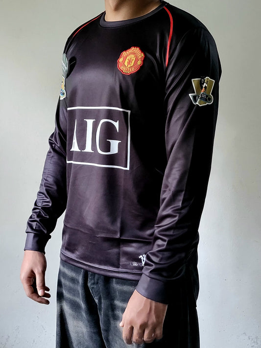 RONALDO MANCHESTER UNITED 2007-08 AWAY KIT FULL SLEEVE PREMIUM EMBROIDERY, Ronaldo Manchester united black jersey, trending full sleeve 