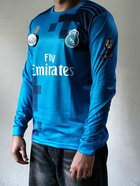 RONALDO REAL MADRID THIRD KIT 2017-18 FULL SLEEVE PREMIUM EMBROIDERY, Blue Real MADRID jersey, Ronaldo real 