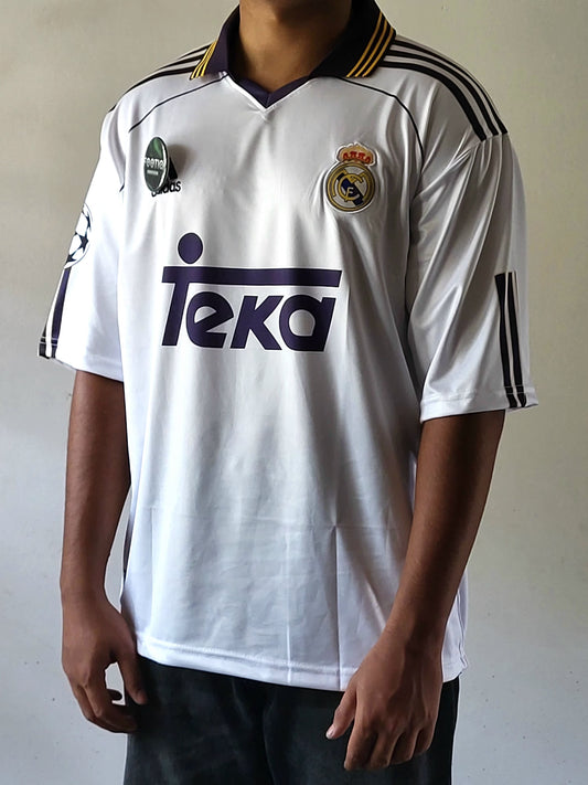 R Carlos Real Madrid Home Kit 1999-20 Collar Five Sleeve Premium Embroidery, Madrid teka Jersey, most selling, oversized, trending jersey, player version 