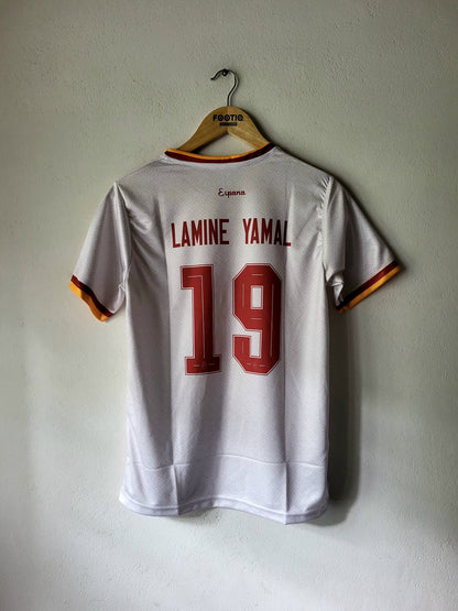 YAMAL SPAIN 2 STAR AWAY KIT 2026 PATCH NECK PREMIUM EMBROIDERY, Spain white jersey, Yamal, 2 star jersey